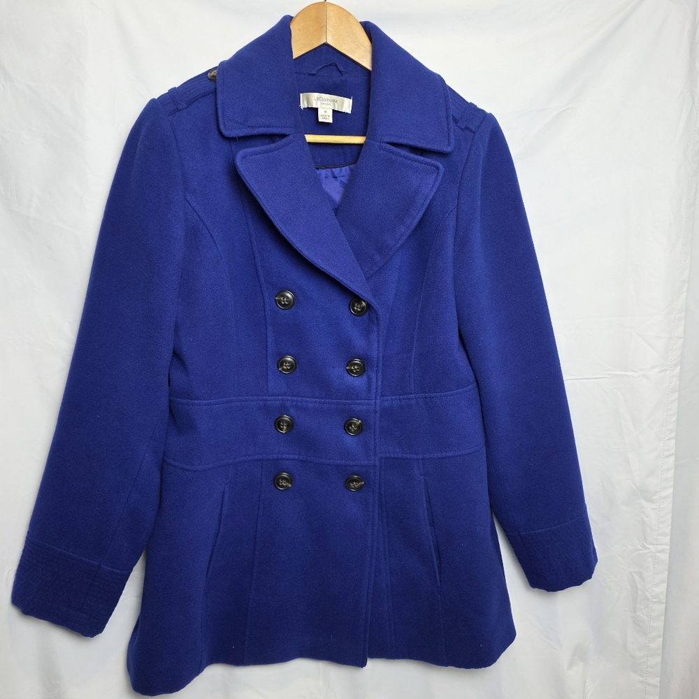 Liz Claiborne Women's Double-Breasted Pea Coat Blue Purple, Size M Colorful